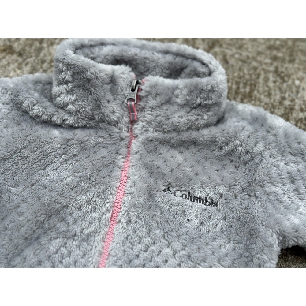 Columbia Girls XS Gray Pink Fleece Basic Jacket Full Zip Long Sleeve Polyester - Picture 2 of 5